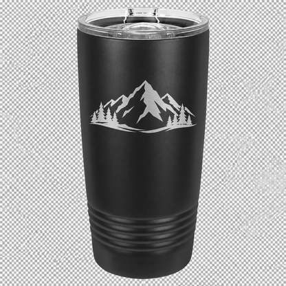 Black 20 oz. Polar Camel tumbler directly engraved with Lone Peak artwork