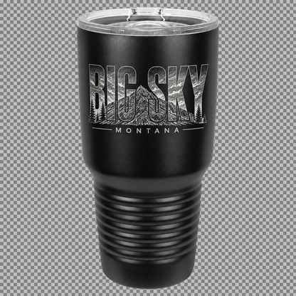 Black 30 oz. Polar Camel tumbler directly engraved with Big Sky Montana artwork