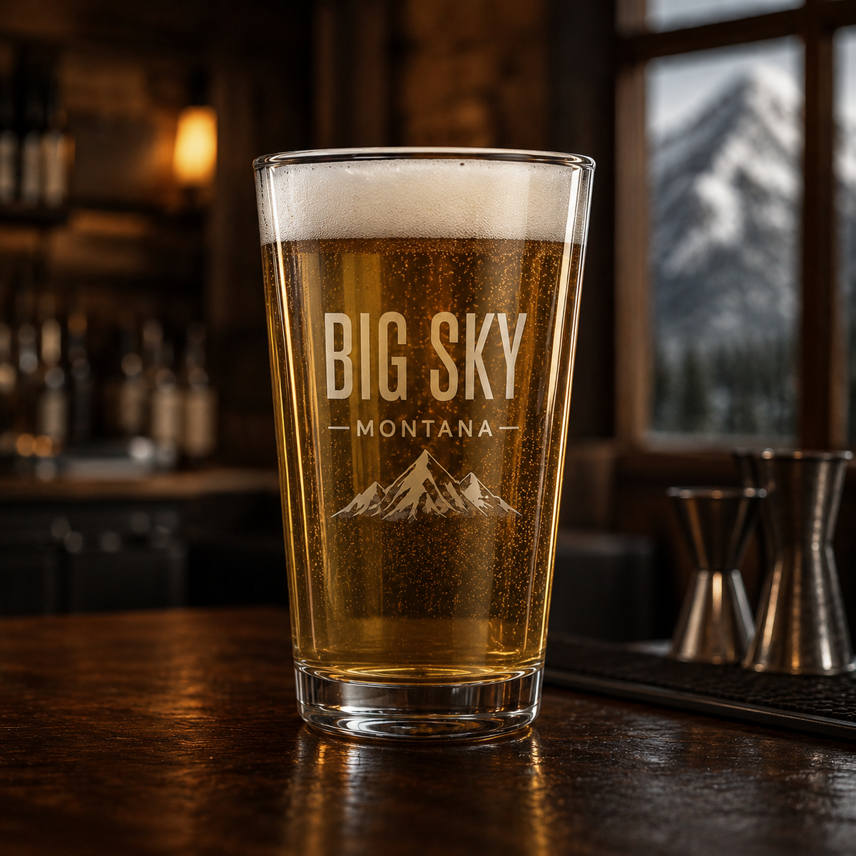 Big Sky Shadow beer pint at a Big Sky lodge