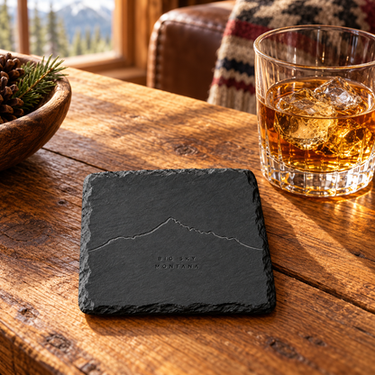 Lone Peak One Line square slate coaster — lodge lifestyle
