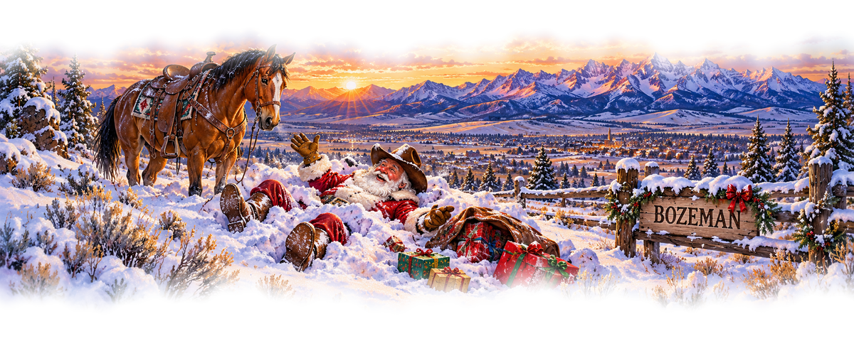 Bozeman Cowboy Santa original approved scene 2 with organic soft edges