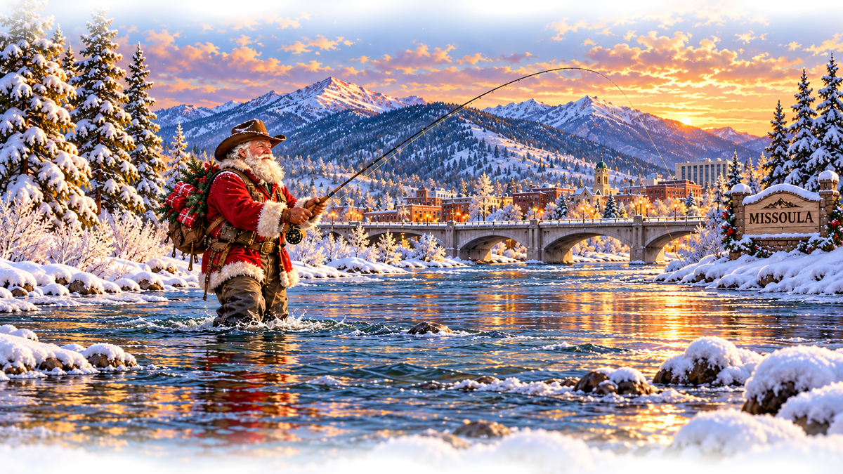 Missoula snowy fly fishing original scene soft organic edges
