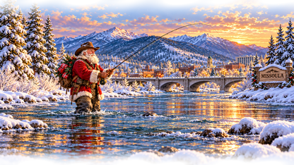 Missoula snowy fly fishing original scene soft organic edges