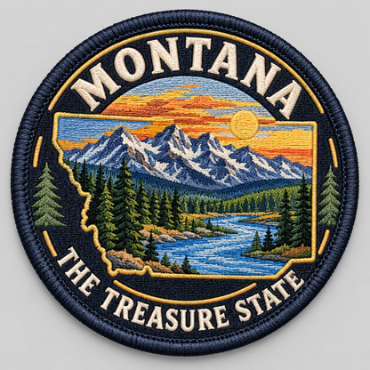 Approved Montana State 2.5 inch round UV-printed embroidered-look patch design