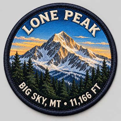 Approved Big Sky Signature Mountain 2.5 inch round UV-printed embroidered-look patch design