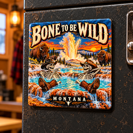 Bone to Be Wild square magnet displayed on toolbox
