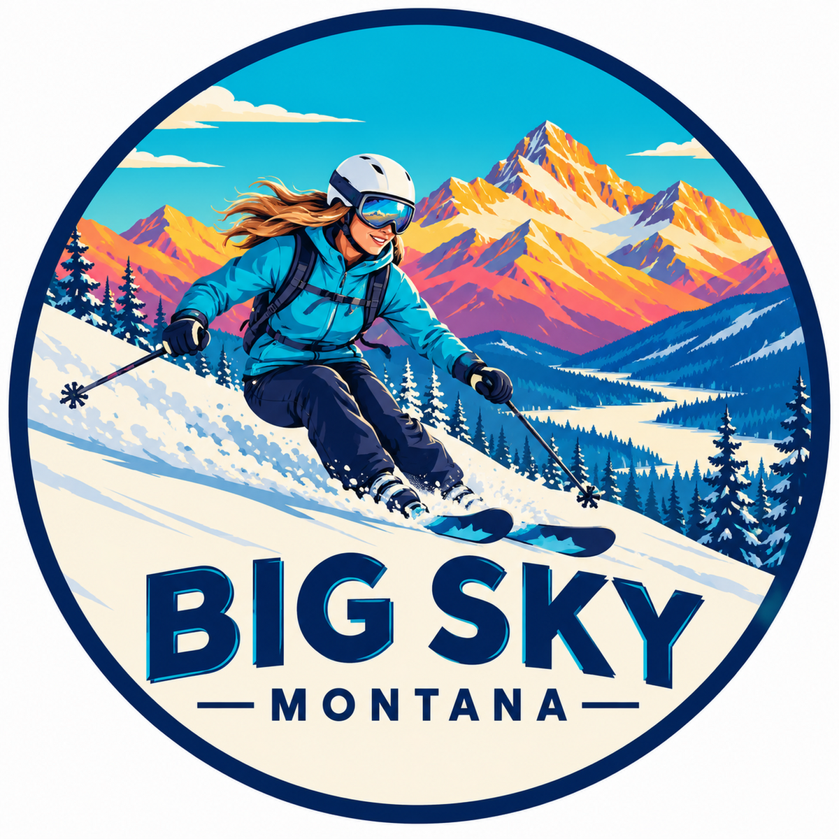 Girl Skier — source artwork reference for the Big Sky collection