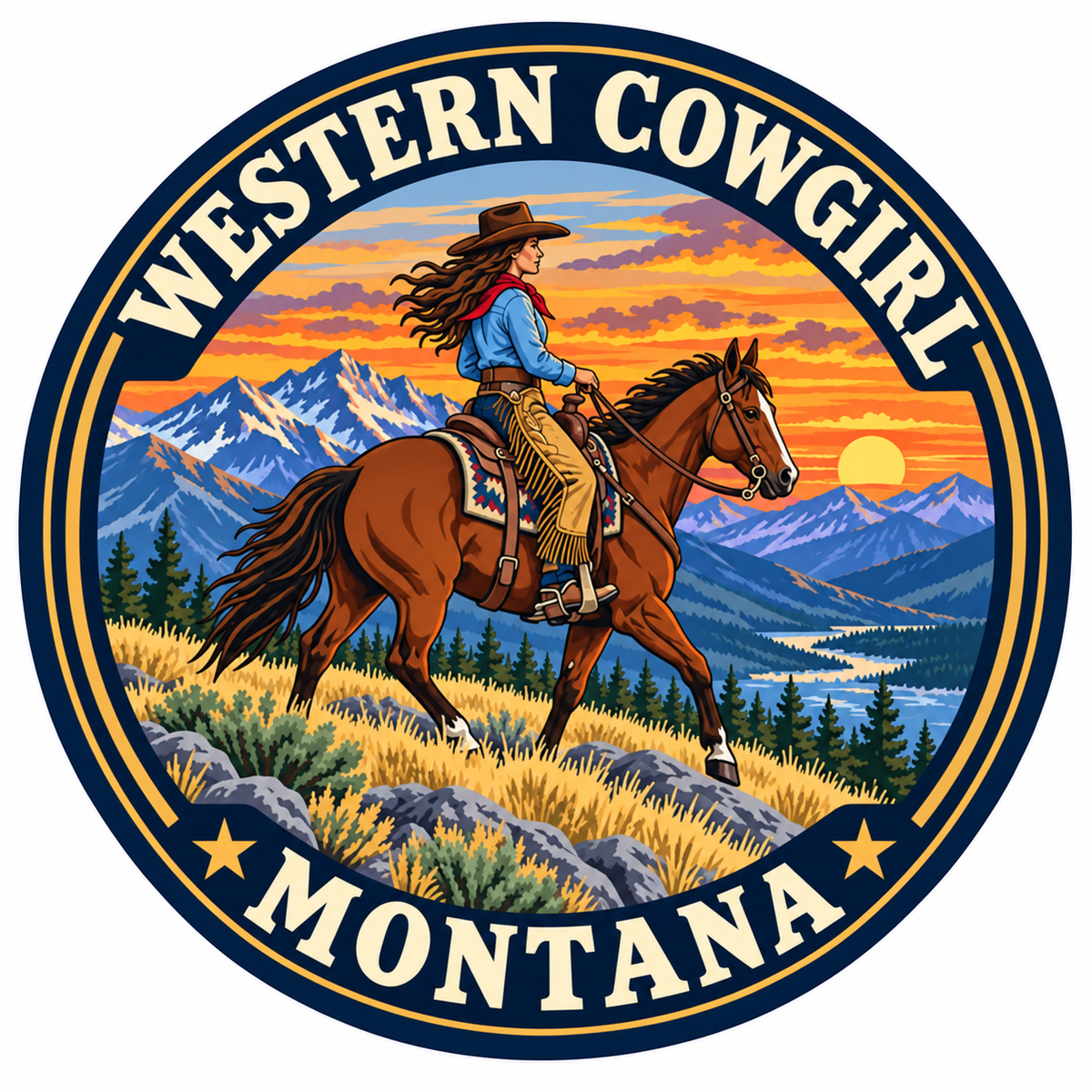 Western Cowgirl Ridge — source artwork reference for the Big Sky collection
