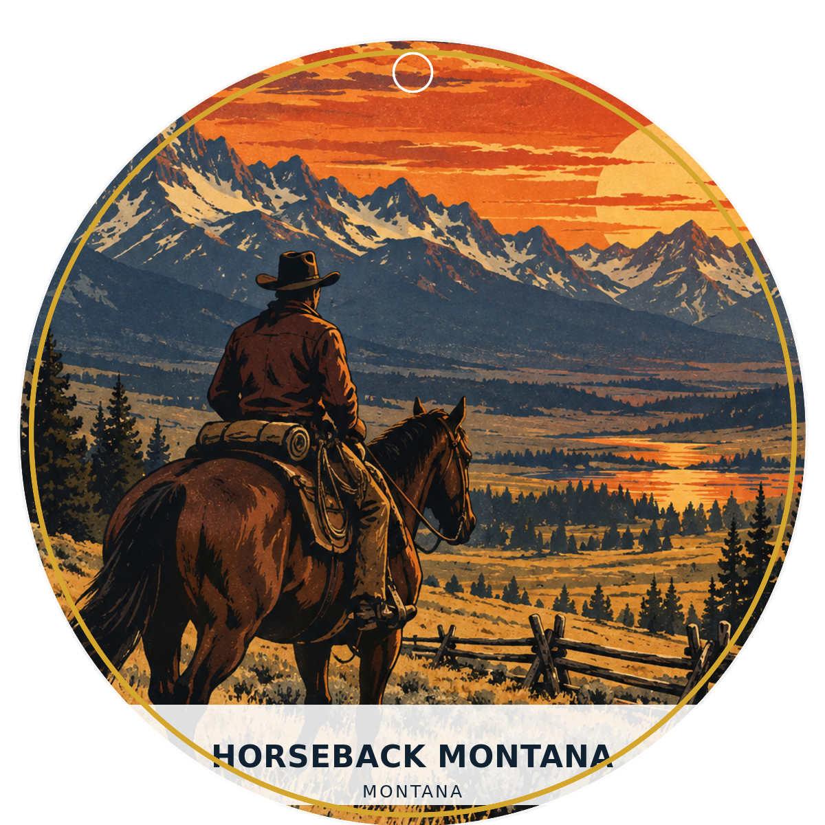 Horseback Montana — Retro — source artwork reference for the Montana Outdoor Adventure collection