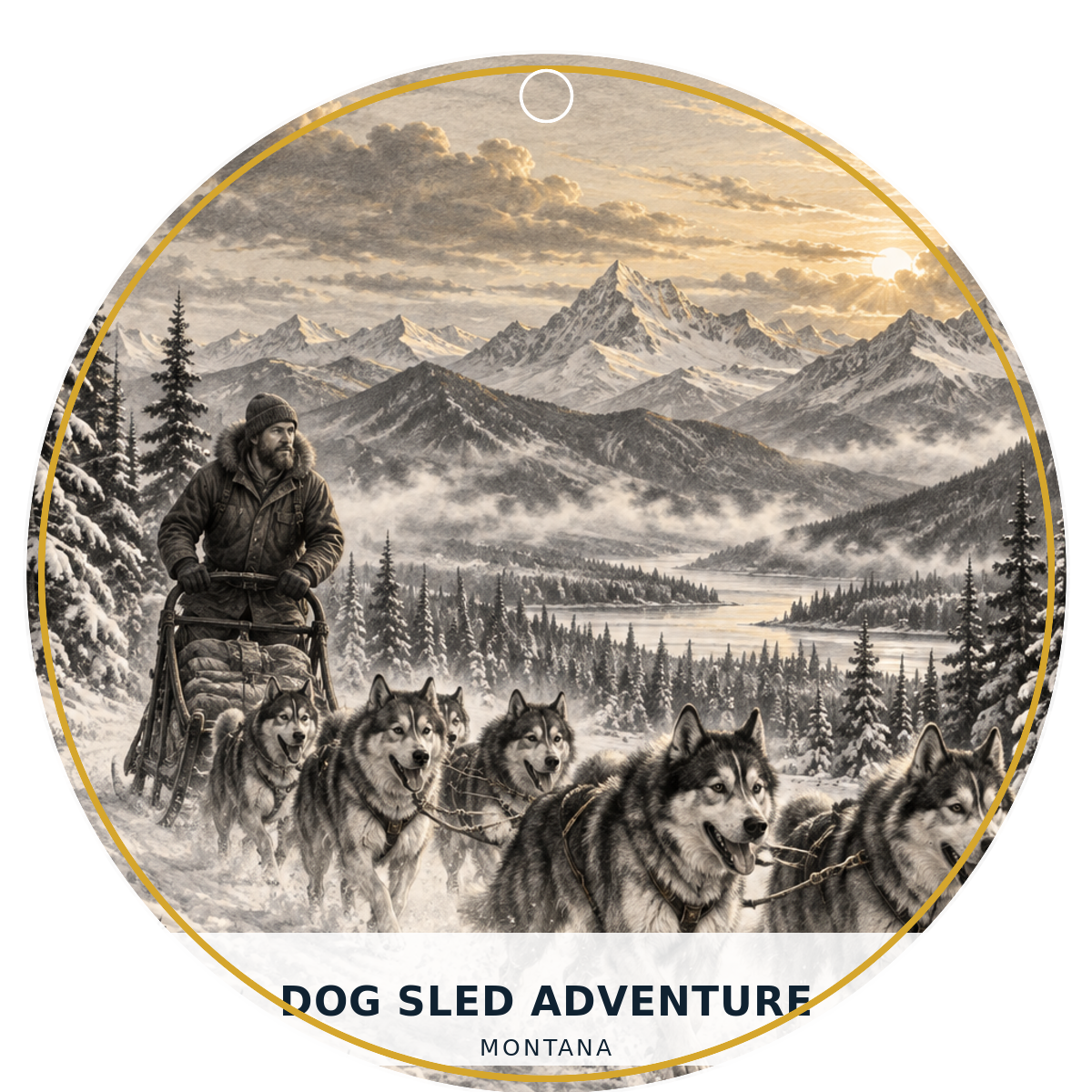 Dog Sled Adventure — Signature — source artwork reference for the Montana Outdoor Adventure collection