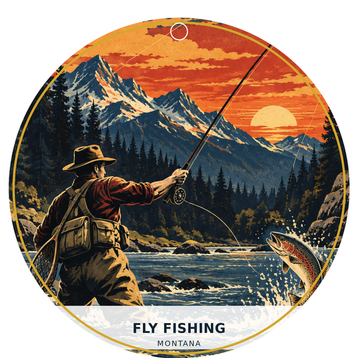 Fly Fishing — Retro — source artwork reference for the Montana Outdoor Adventure collection