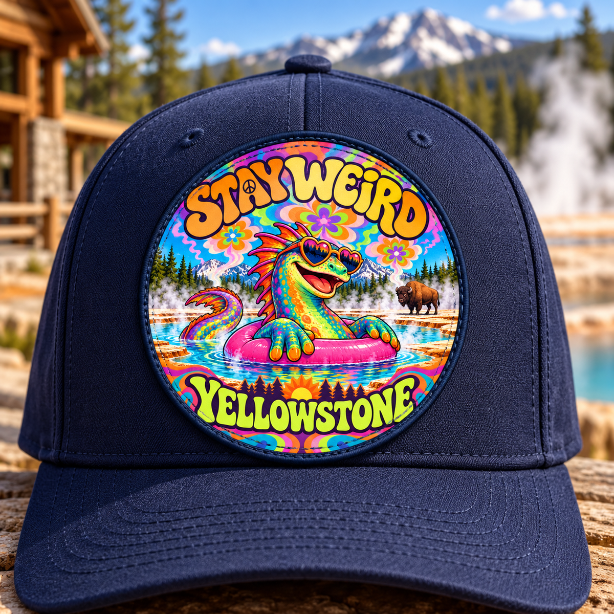 Stay Weird Yellowstone — 2 Inch Round Patch product mockup