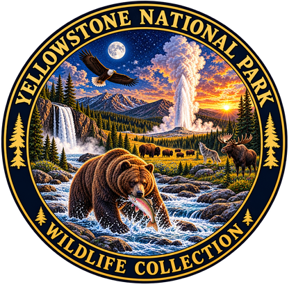 Wildlife — Grizzly, Trout and Bison — source artwork reference for the Yellowstone collection