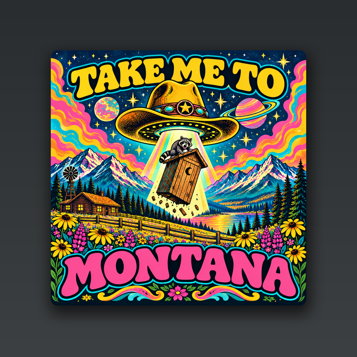 Take Me to Montana 2 inch square magnet artwork on product display