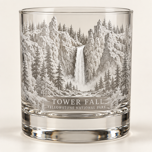 Tower Fall Rocks Glass — product mockup