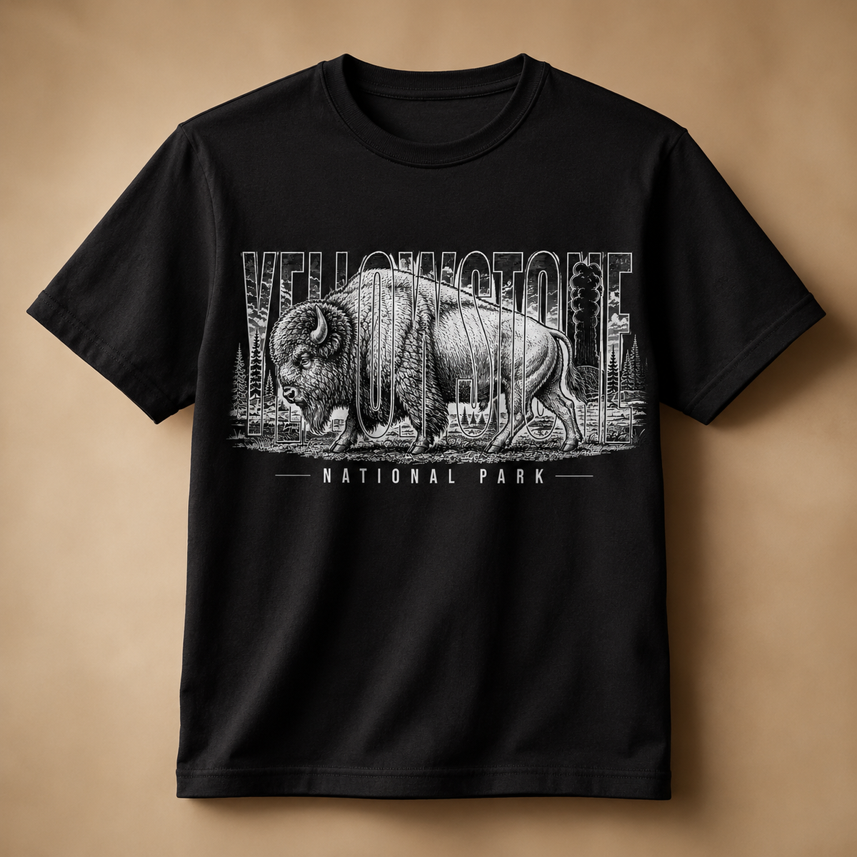 Yellowstone National Park Bison Black T-Shirt product image