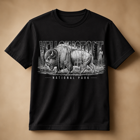 Yellowstone National Park Bison Black T-Shirt product image