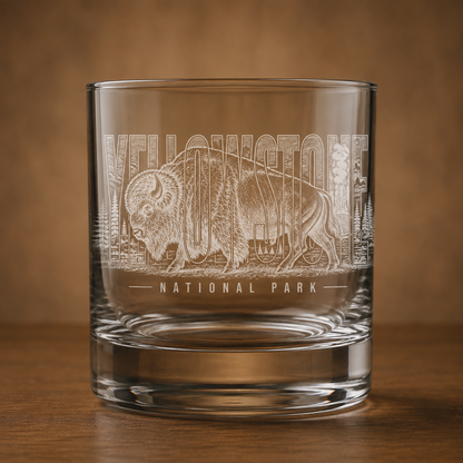 Yellowstone National Park Bison Rocks Glass product image