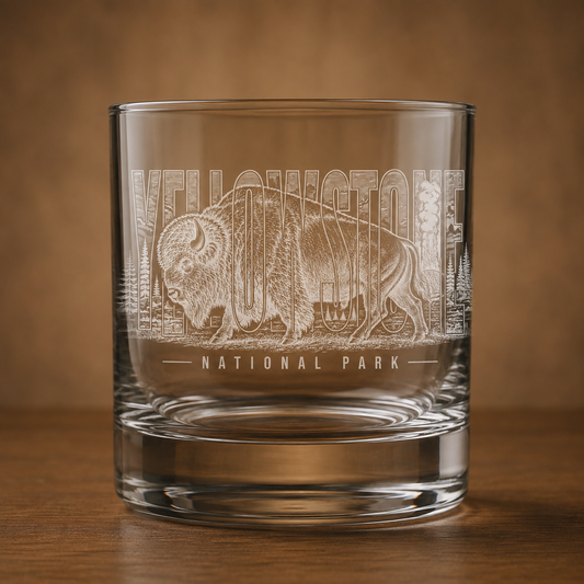 Yellowstone National Park Bison Rocks Glass product image