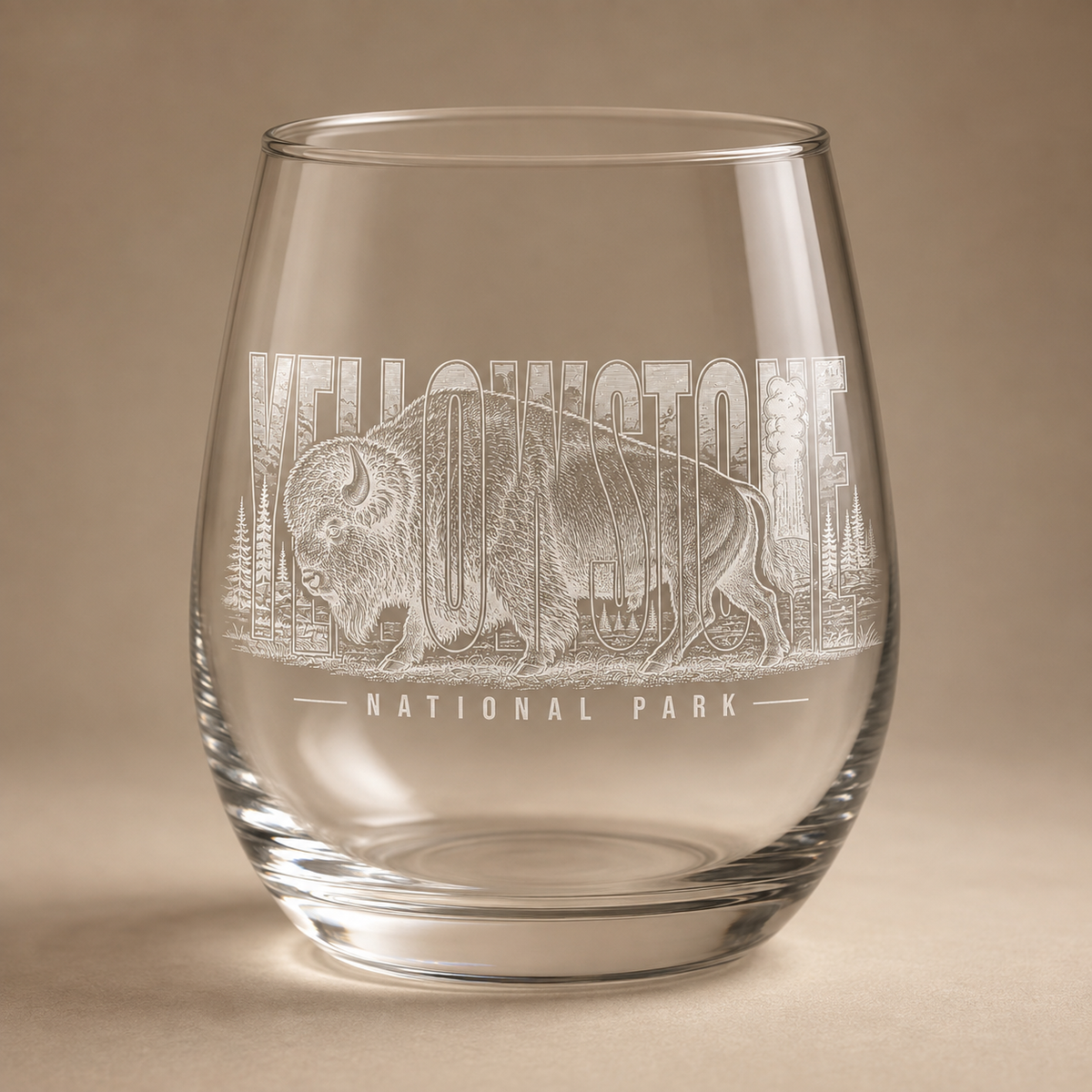 Yellowstone National Park Bison Stemless Wine Glass product image