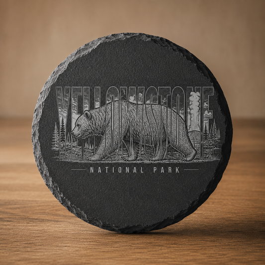Yellowstone National Park Grizzly Round Slate Coaster product image
