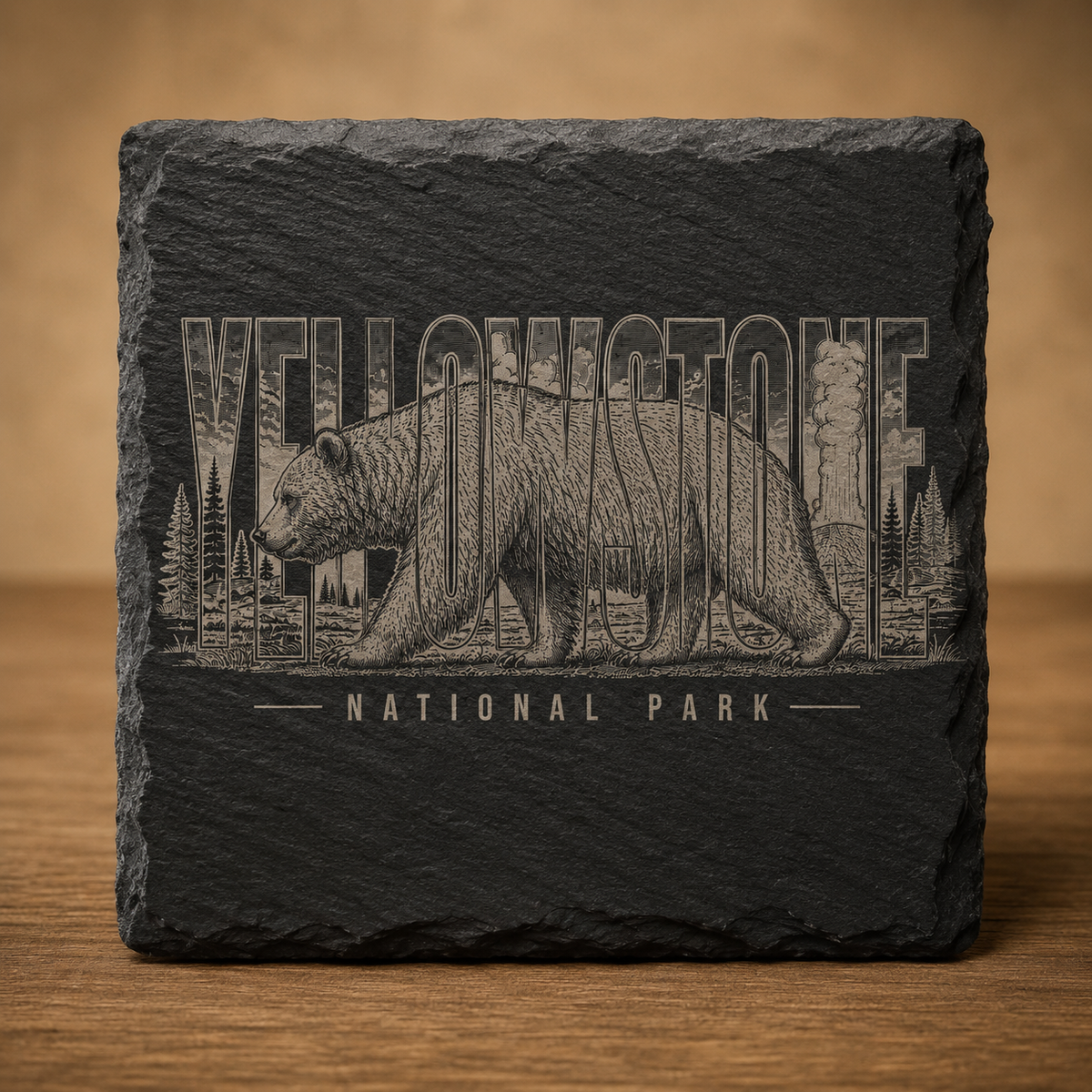 Yellowstone National Park Grizzly Square Slate Coaster product image