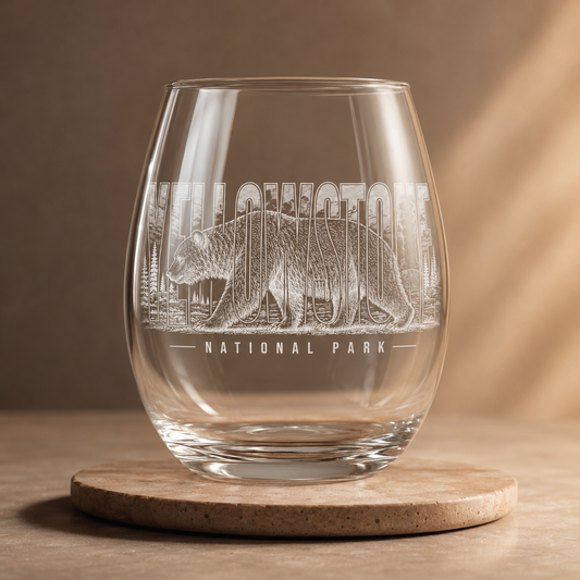 Yellowstone National Park Grizzly Stemless Wine Glass product image
