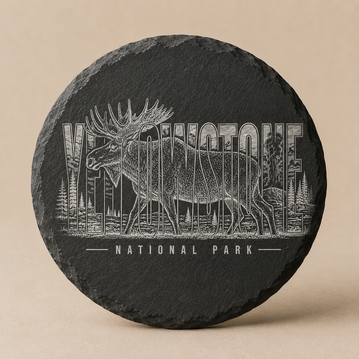Yellowstone National Park Moose Round Slate Coaster product image