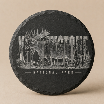 Yellowstone National Park Moose Round Slate Coaster product image