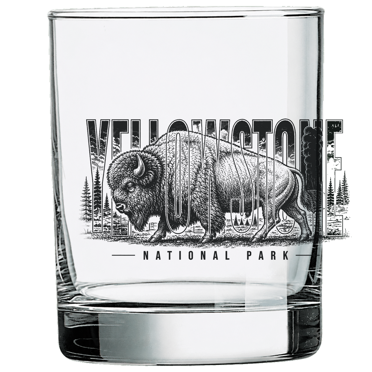 Yellowstone National Park bison engraved heavy-base whiskey glass