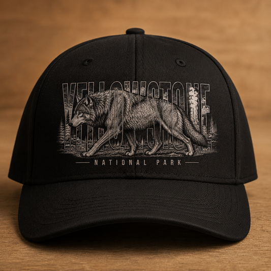 Yellowstone National Park Wolf Black Structured Cap product image