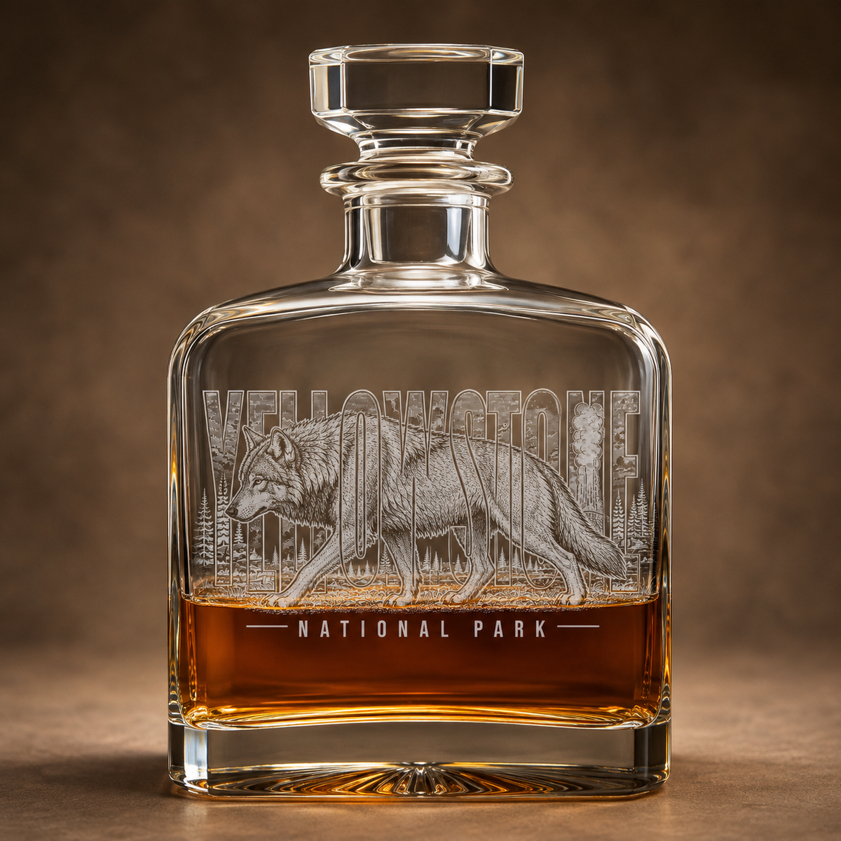 Yellowstone National Park Wolf Whiskey Decanter product image