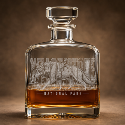 Yellowstone National Park Wolf Whiskey Decanter product image