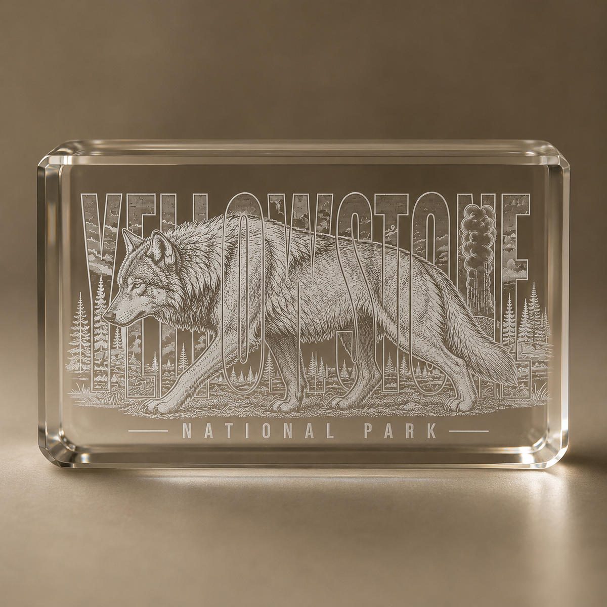 Yellowstone National Park Wolf K9 Crystal Paperweight product image