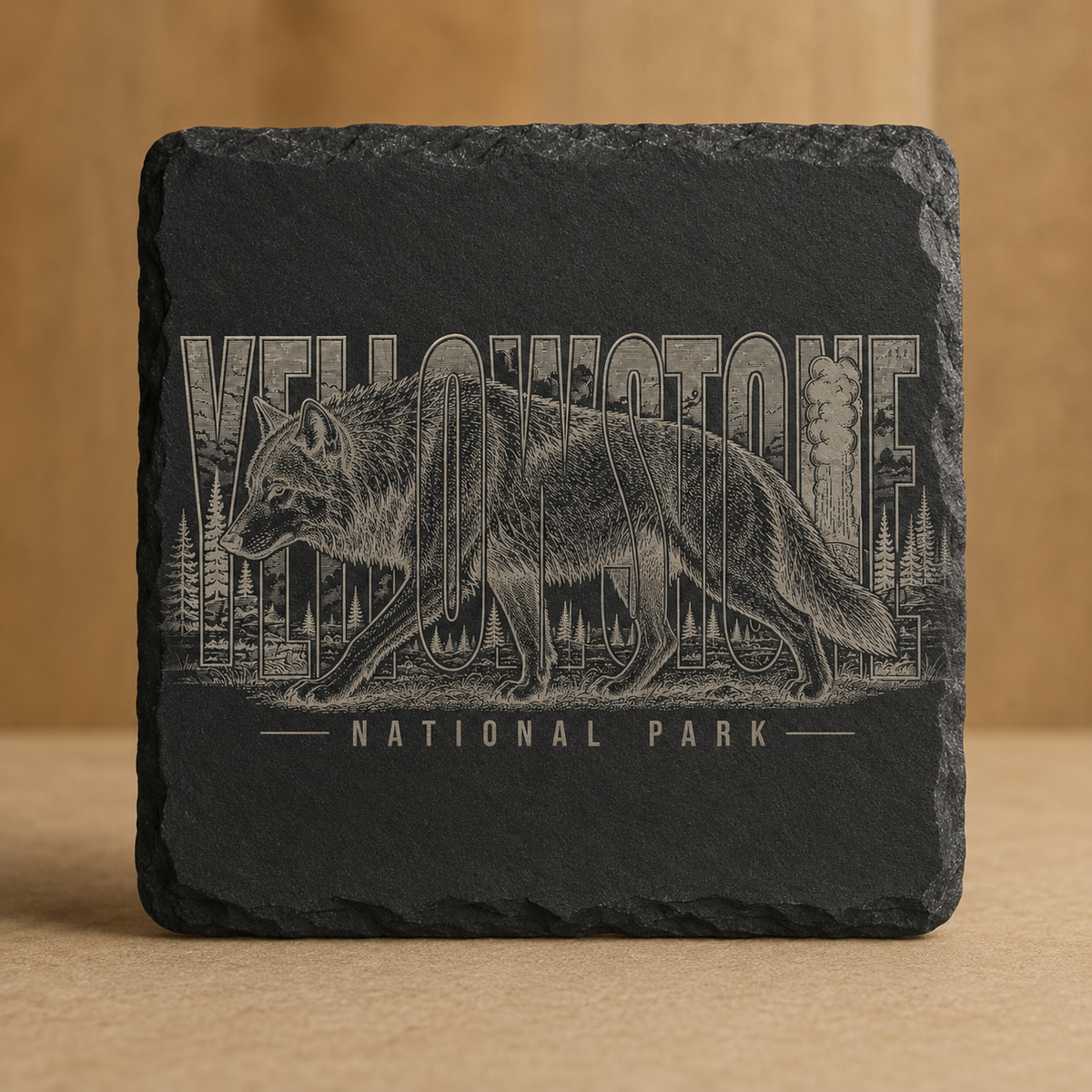 Yellowstone National Park Wolf Square Slate Coaster product image