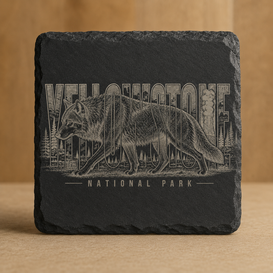 Yellowstone National Park Wolf Square Slate Coaster product image