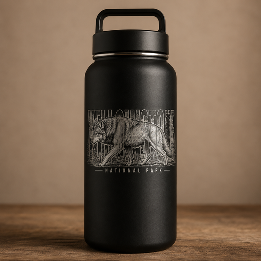 Yellowstone National Park Wolf 22 oz Water Bottle product image
