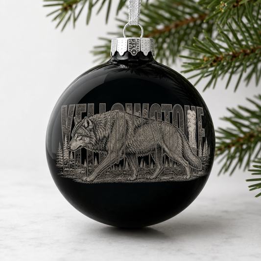 Yellowstone National Park Wolf Black Round Glass Ornament product image