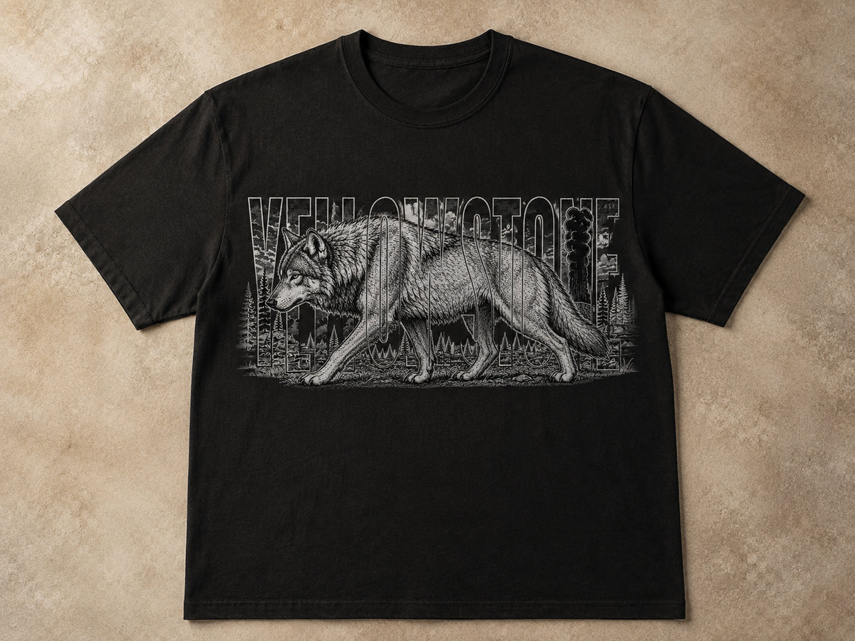 Yellowstone National Park Wolf Black Heavyweight T-Shirt product image