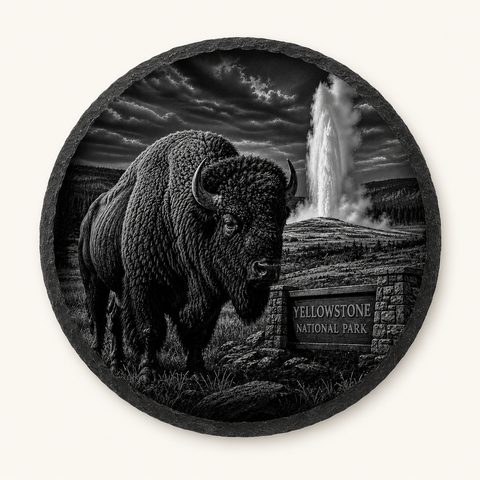 Bison & Old Faithful Slate Coaster