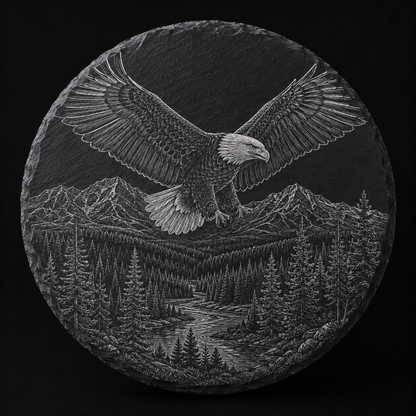 Bald Eagle full-face engraved black slate coaster