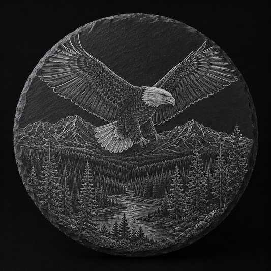 Bald Eagle full-face engraved black slate coaster
