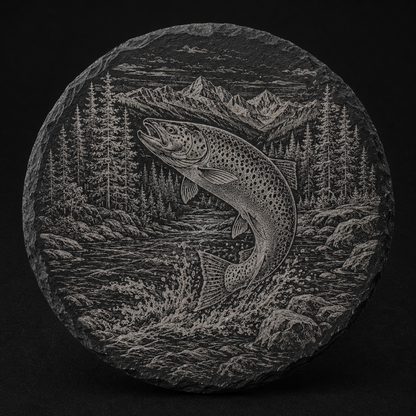 Cutthroat Trout full-face engraved black slate coaster
